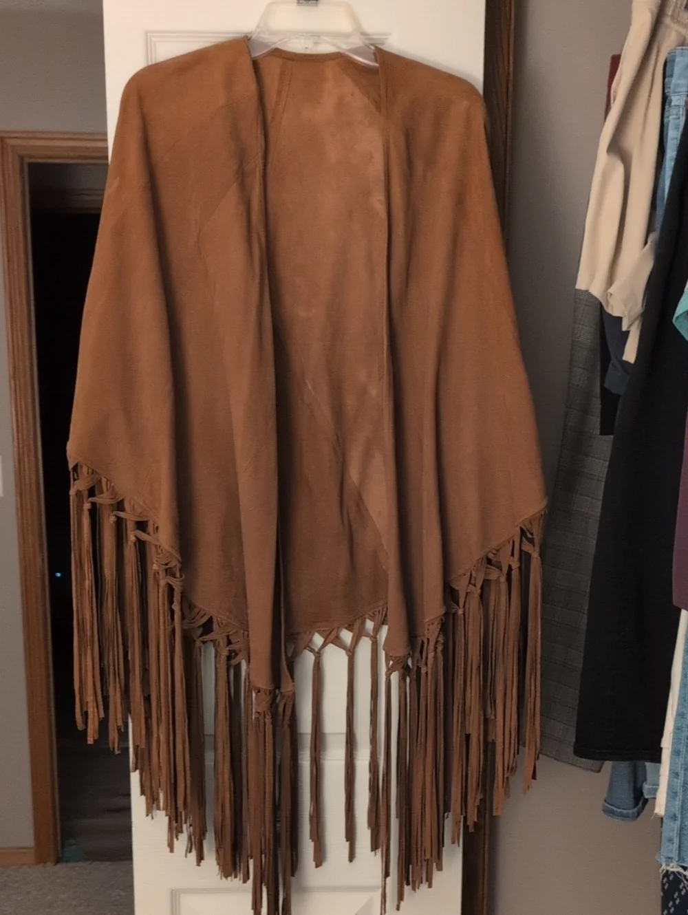 Brown Leather Fringe Shawl